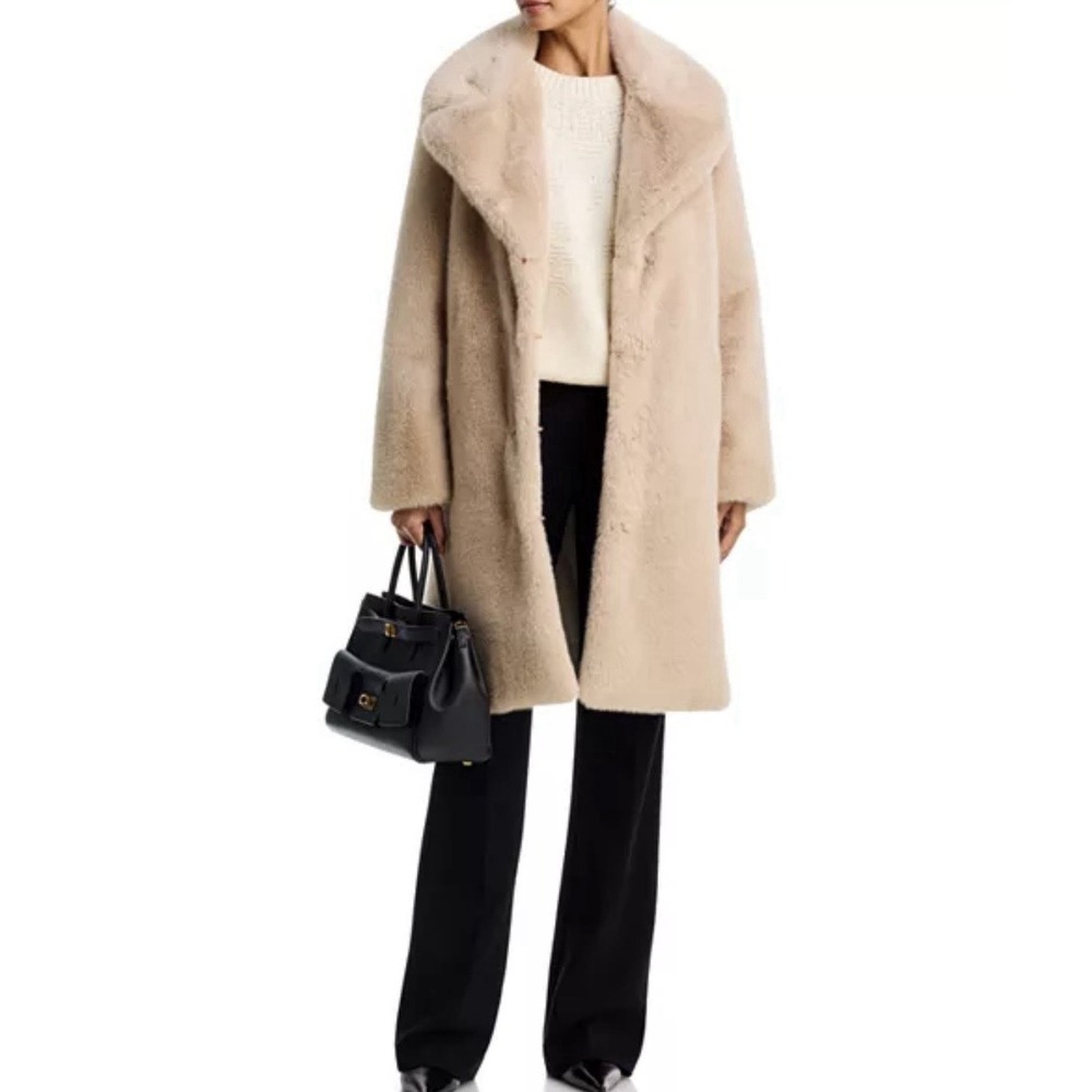 AQUA Relaxed Fit Faux Fur Coat  In Sand Color Size S
